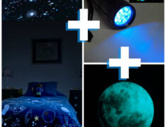 Glow in the dark moon + star stickers kit + UV blacklight