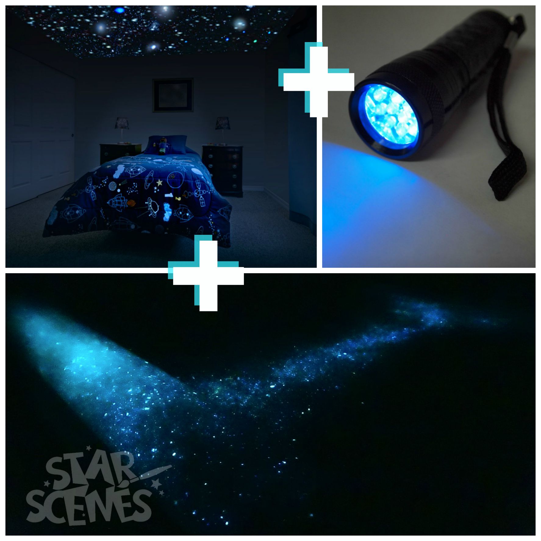 Glow in the dark milky way + stars + UV blacklight kit